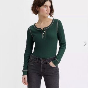 Levi's Dark Green Long Sleeve Henley Tee
